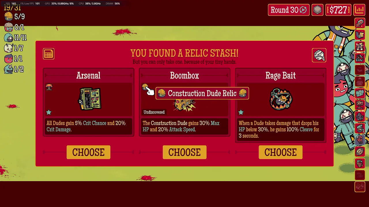 Round 30 Relic Stash offering Arsenal, Boombox and Rage Bait