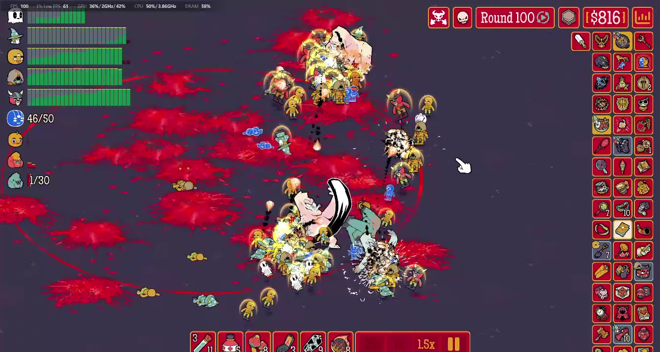 Round 100 combat from the successful Tier 1 run